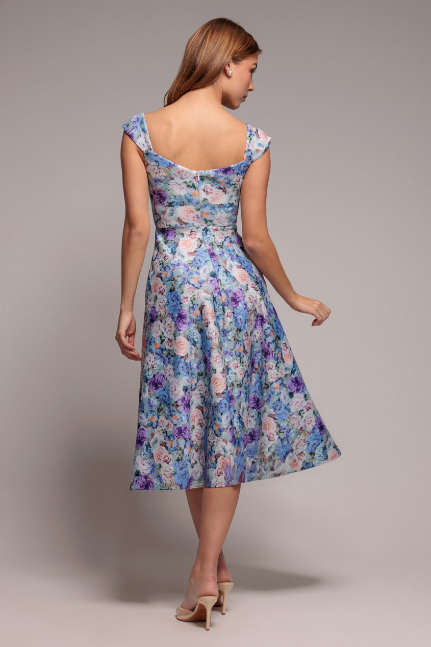 Goddiva Floral Print A-Line Sweetheart Midi Dress - Sage Green