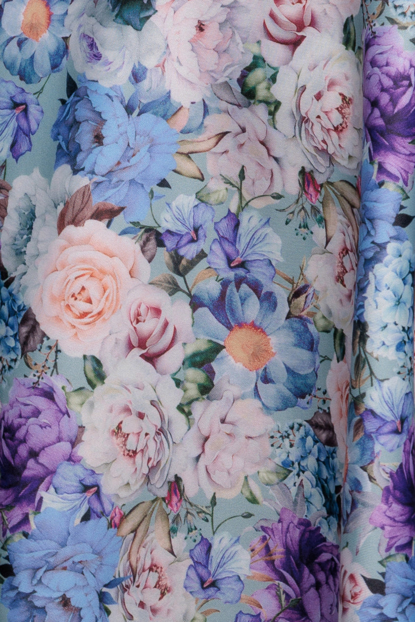 Goddiva Floral Print A-Line Sweetheart Midi Dress - Sage Green