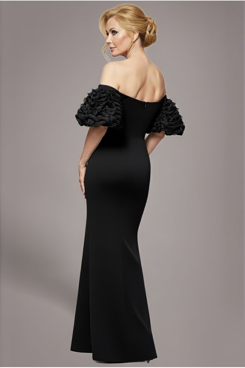 Goddiva Off The Shoulder 3D Puffed Sleeve Sweetheart Maxi Dress - Black