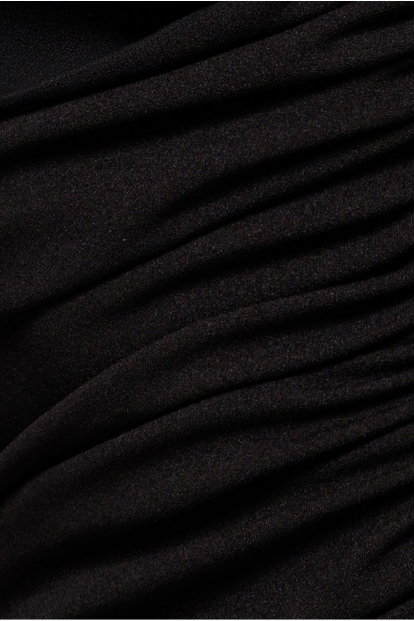 Goddiva One Shoulder Puffed Satin Sleeve Evening Maxi Dress - Black