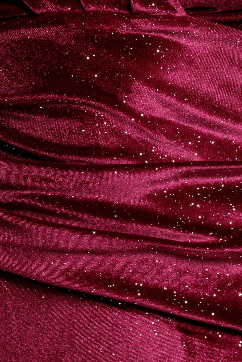 Goddiva Shimmer Velvet Bardot Maxi Dress - Wine