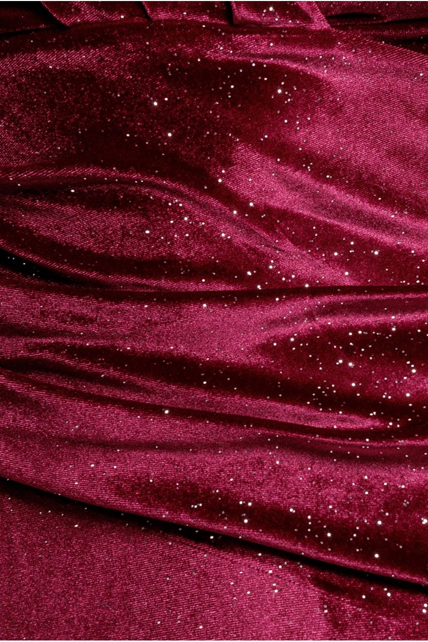 Goddiva Shimmer Velvet Bardot Maxi Dress - Wine