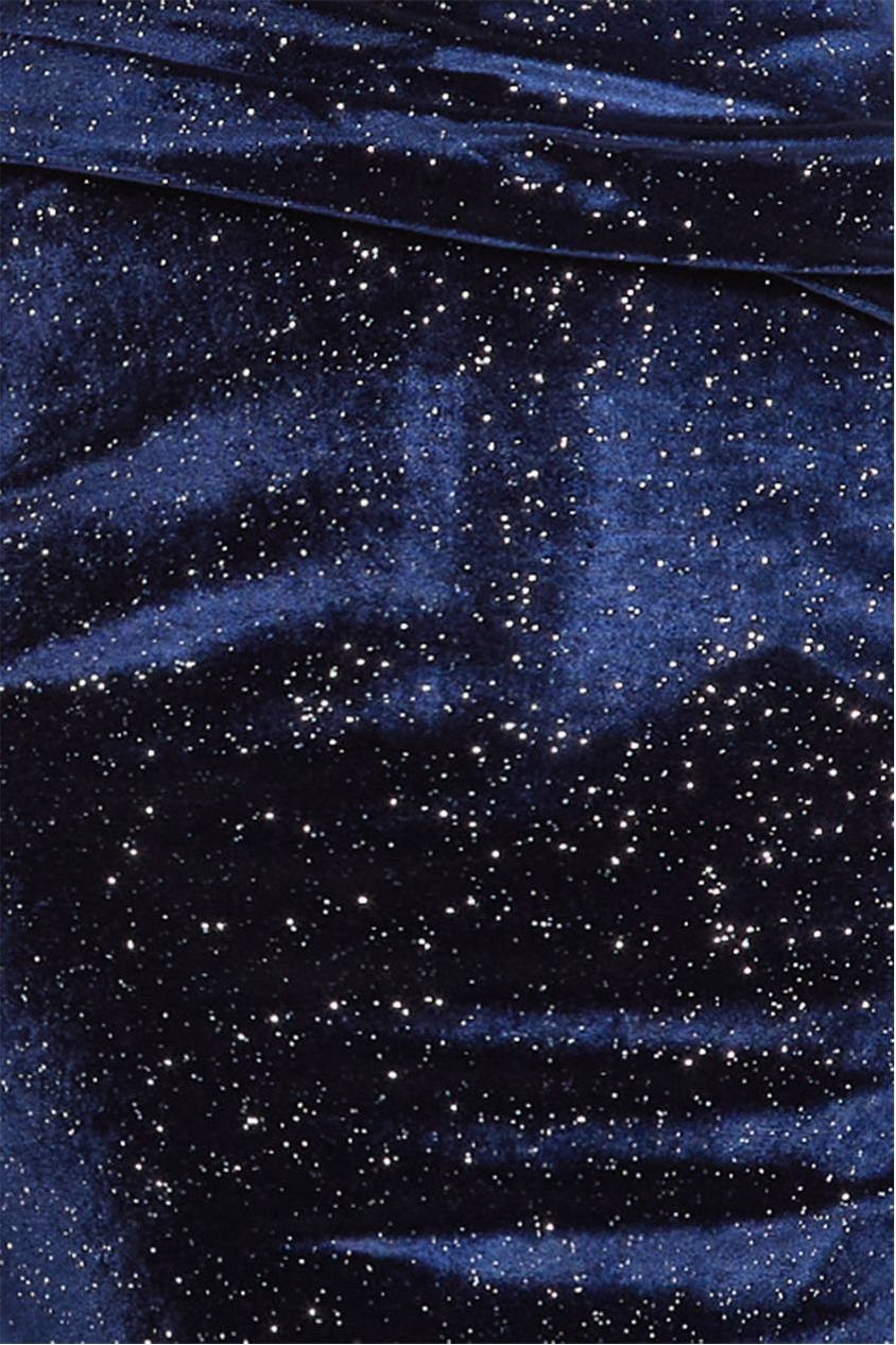 Goddiva Shimmer Velvet Bardot Maxi Dress - Navy