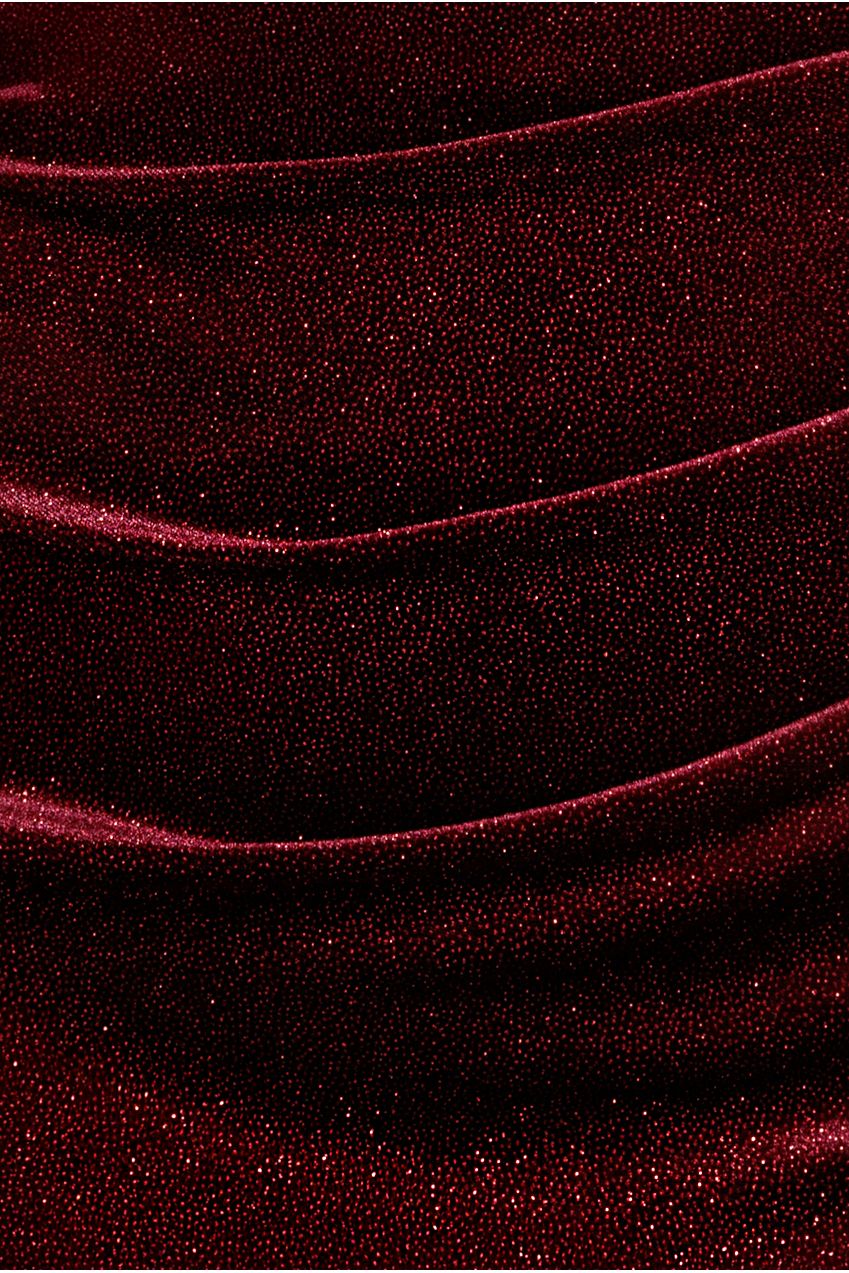 Goddiva Glitter Polka Dot Velvet One Shoulder Maxi Dress - Wine