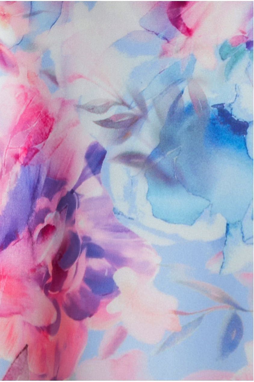 Goddiva Printed Scuba Square Neck Puff Sleeve Midi Dress - Blue