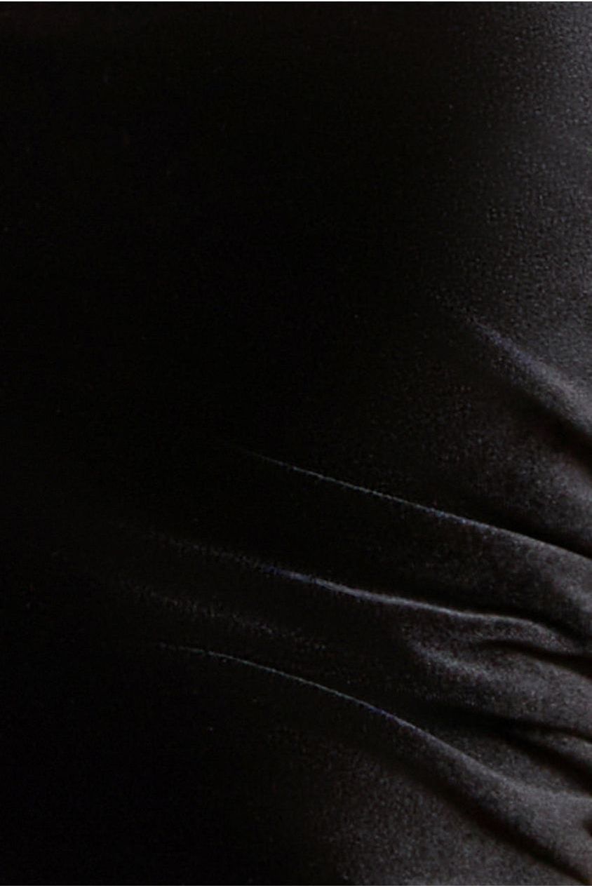 Goddiva Square Neck Scalloped Crochet Sleeve Velvet Midi Dress - Black