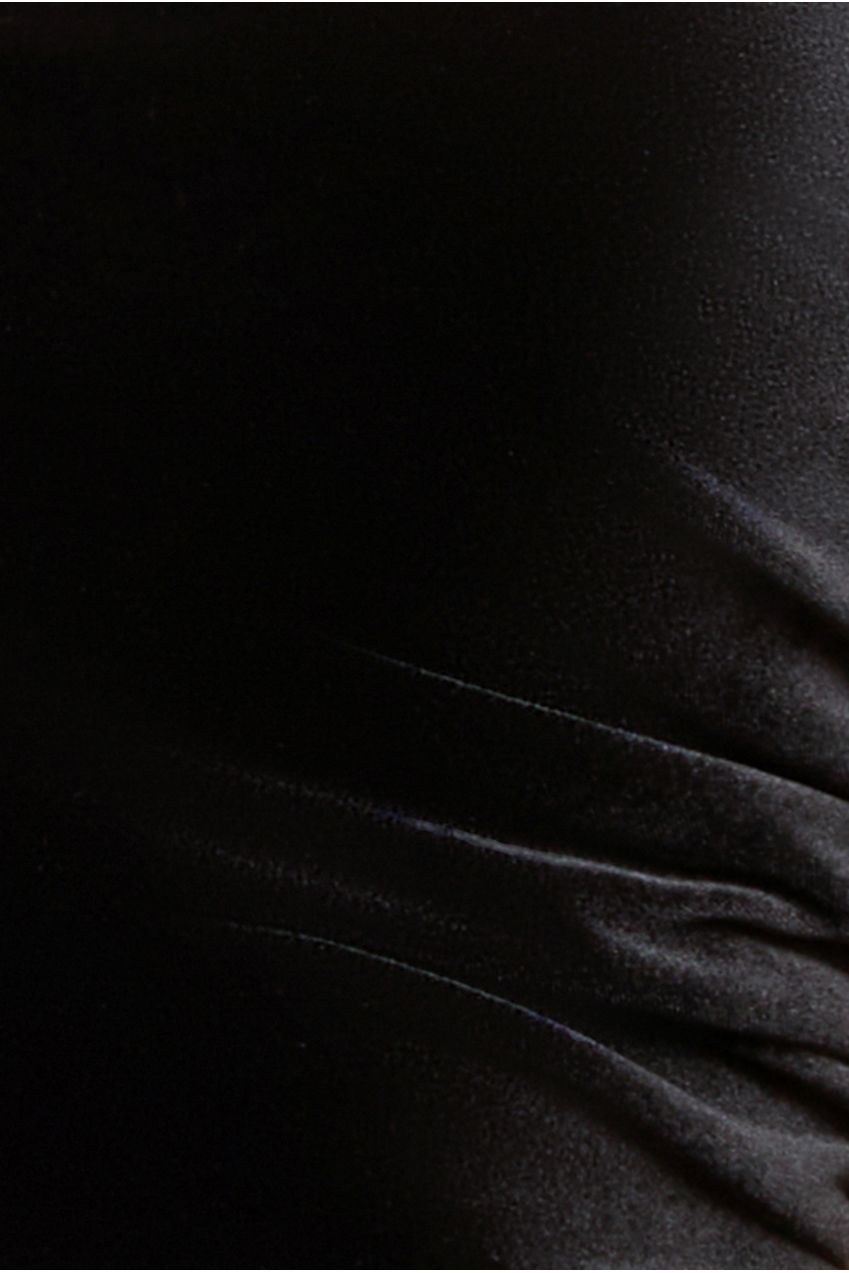 Goddiva Square Neck Scalloped Crochet Sleeve Velvet Midi Dress - Black