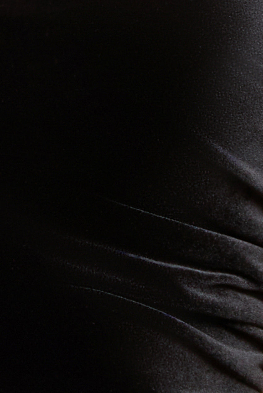 Goddiva Square Neck Scalloped Crochet Sleeve Velvet Midi Dress - Black