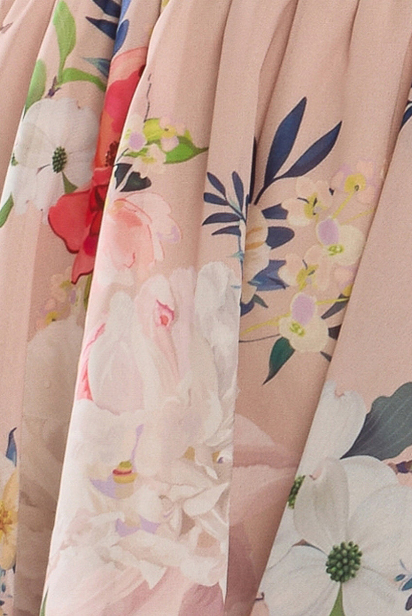 Goddiva Sustainable Tiered Wrap Floral Mini Dress - Peach Floral