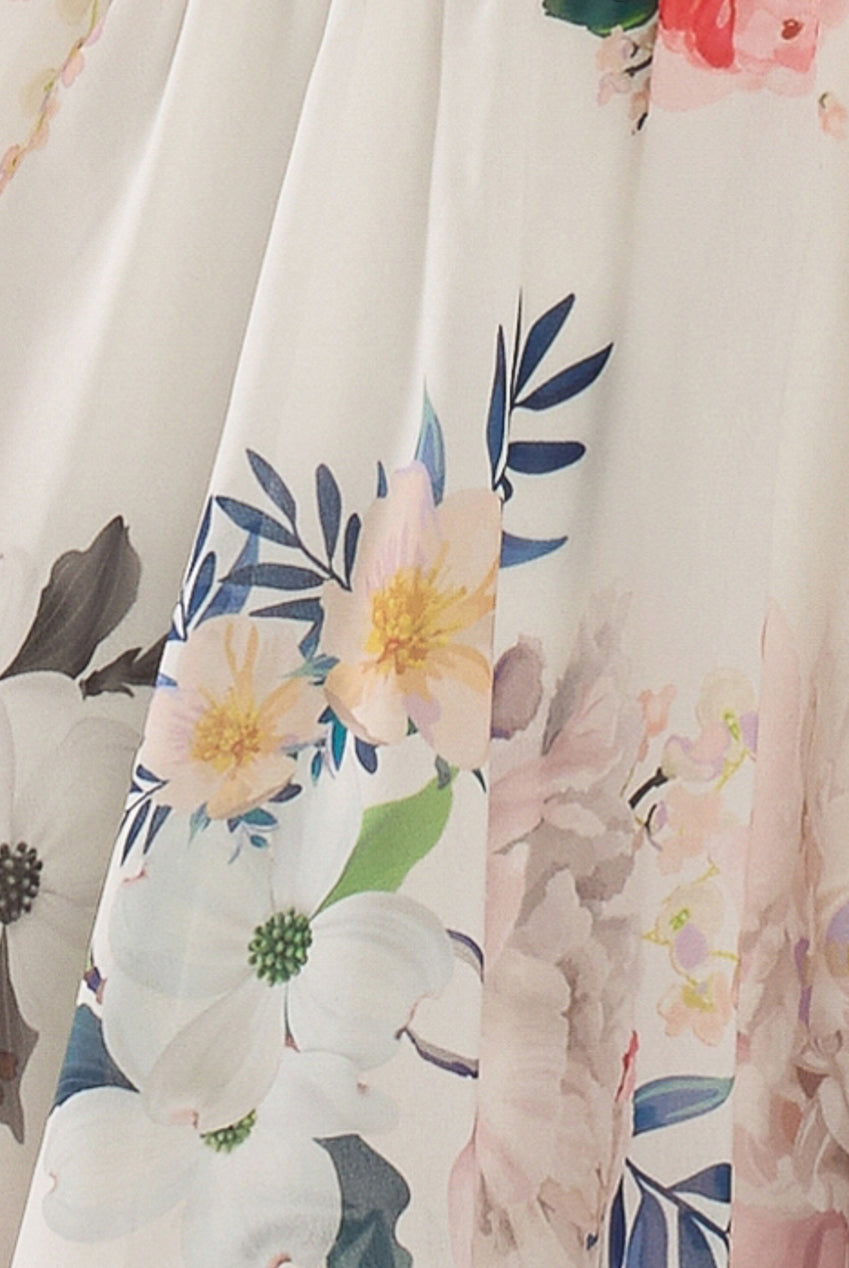 Goddiva Sustainable Tiered Wrap Floral Mini Dress - White Floral