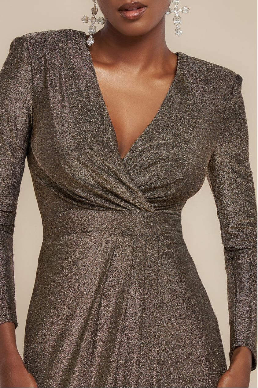 Goddiva Front Wrap Lurex Bodycon Maxi Dress - Gold