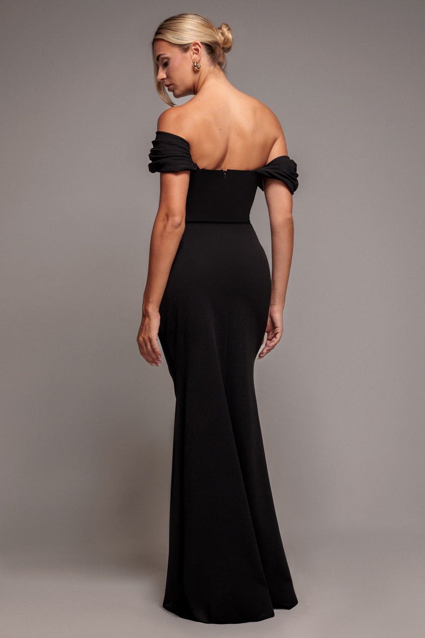 Goddiva Diamante Heart Trim Evening Maxi Dress - Black