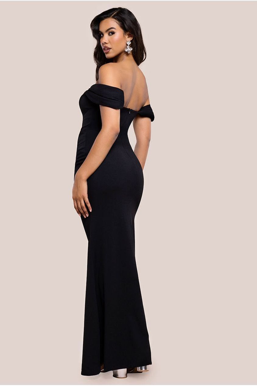 Goddiva Diamante Heart Trim Evening Maxi Dress - Black