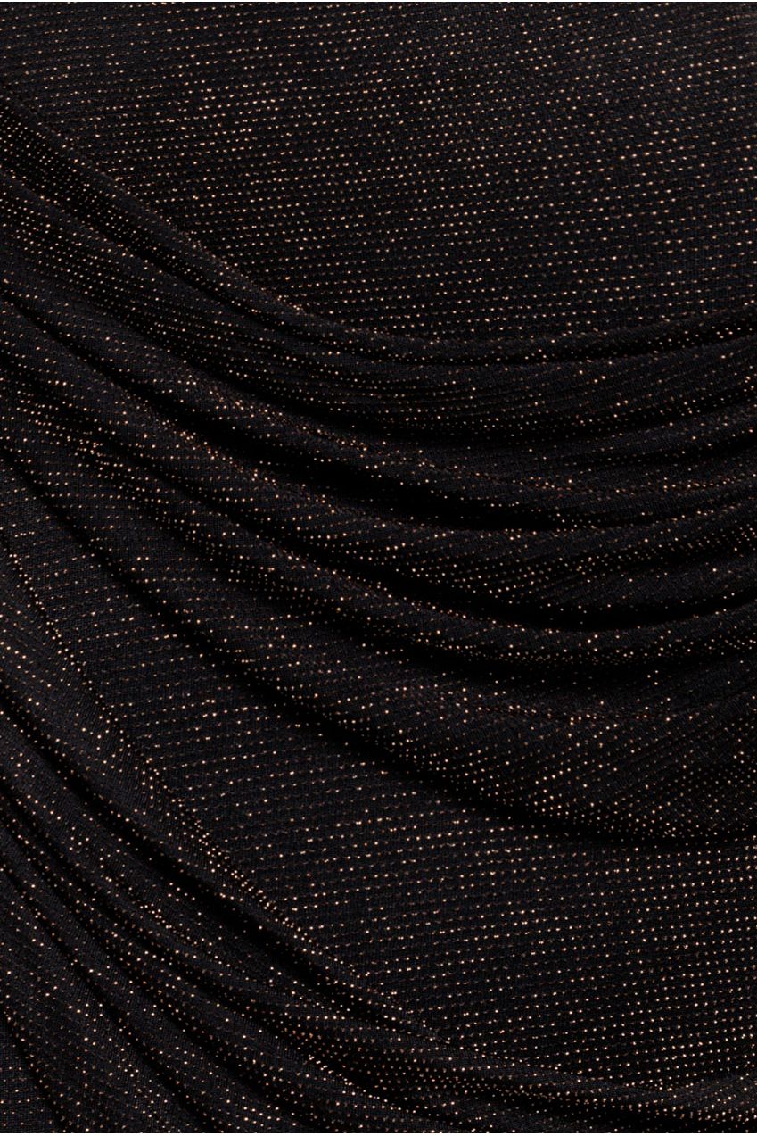 Goddiva Off The Shoulder Gathered Panel Sparkle Lurex Maxi Dress - Black Gold