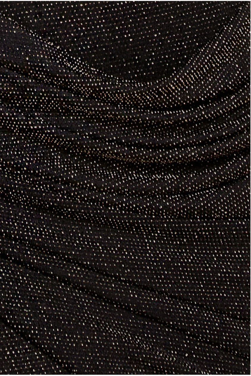 Goddiva Off The Shoulder Gathered Panel Sparkle Lurex Maxi Dress - Black Gold