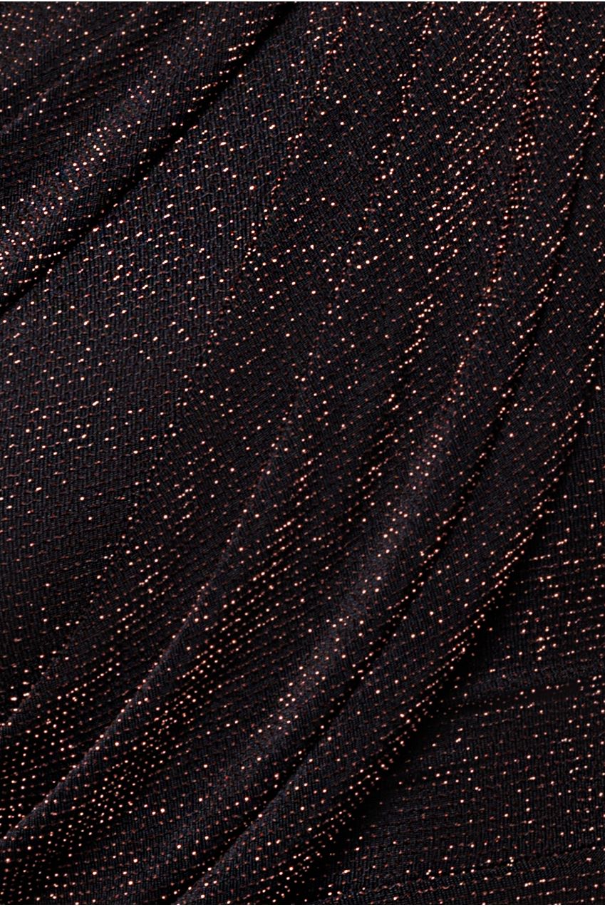 Goddiva Off The Shoulder Gathered Panel Sparkle Lurex Maxi Dress - Black Rose