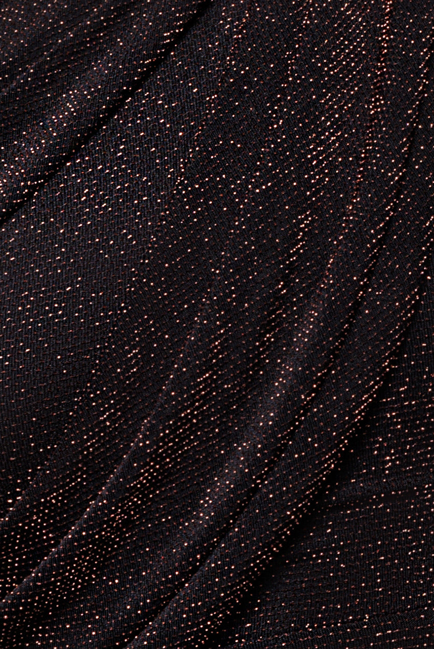 Goddiva Off The Shoulder Gathered Panel Sparkle Lurex Maxi Dress - Black Rose