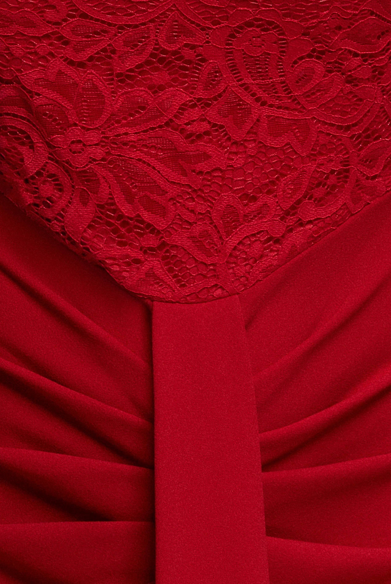 Goddiva Lace High Neck Sheer Bodice Long Sleeve Maxi Dress - Red