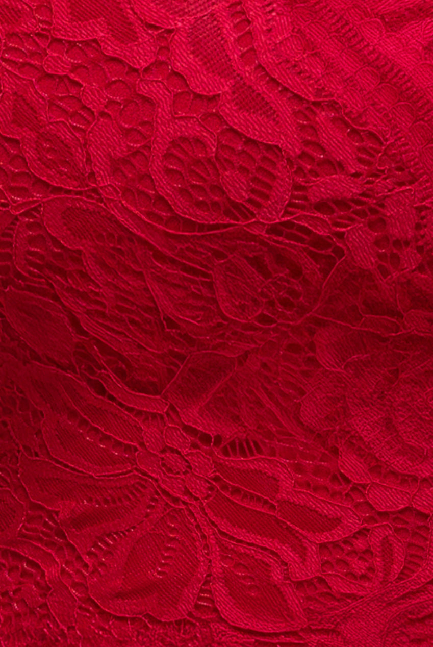 Goddiva Scalloped Lace Bodice Long Sleeve Bardot Maxi Dress - Red