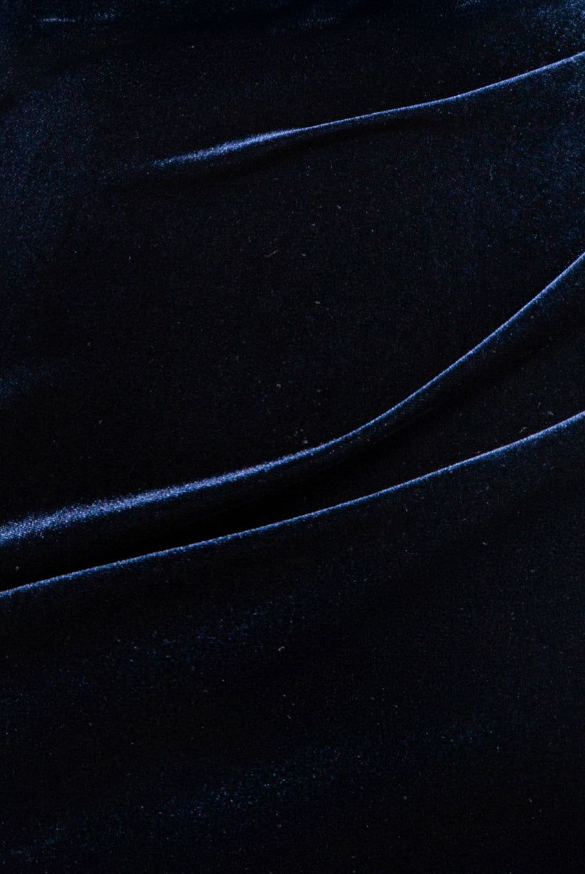 Goddiva Off The Shoulder Deep Plunge Velvet Maxi Dress - Navy Blue
