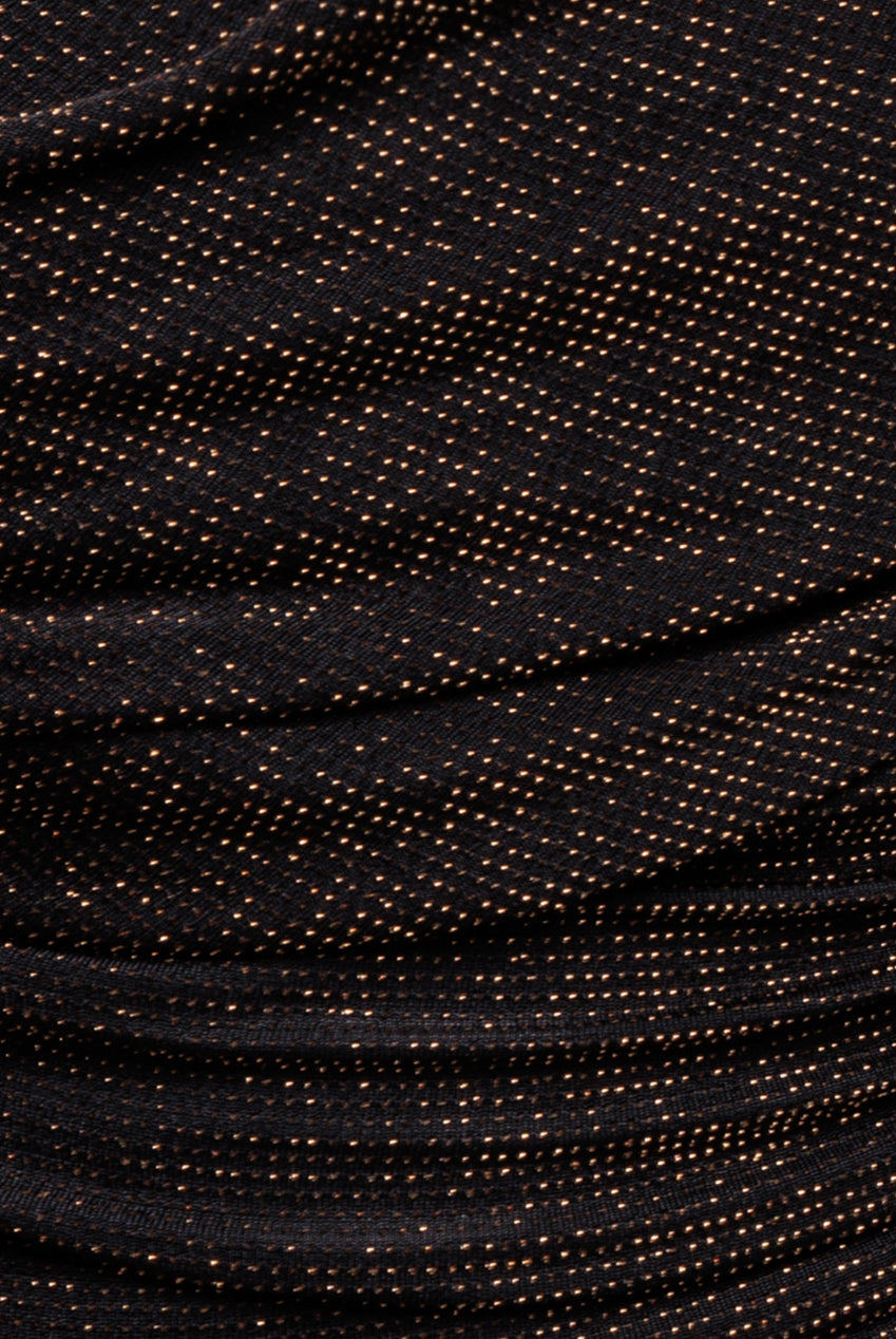 Goddiva Sparkle Lurex Cowl Neck Off The Shoulder Maxi Dress - Black Gold