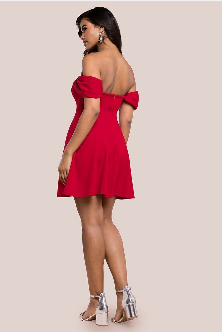 Goddiva Diamante Heart Trim A-Line Mini Dress - Red