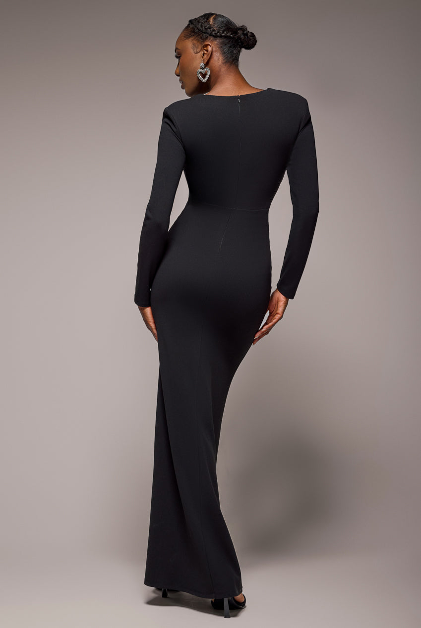 Goddiva Diamante Embellished Neck Bodycon Maxi Dress - Black