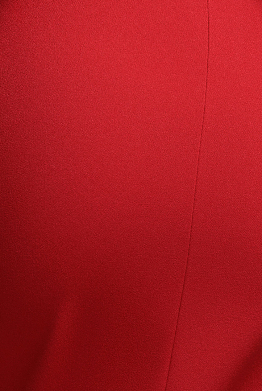 Goddiva Off Shoulder Back Satin Bow Scuba Maxi Dress - Red