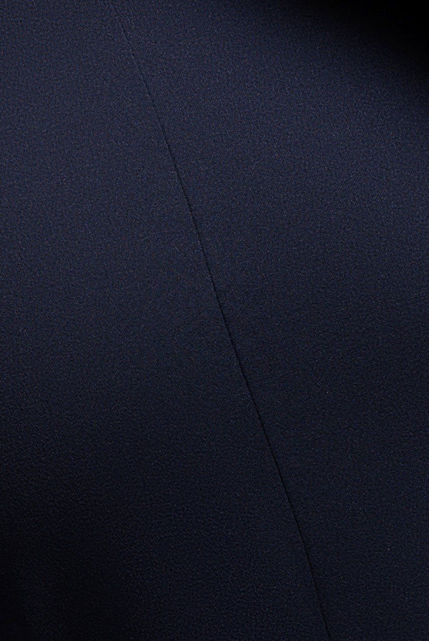 Goddiva Off Shoulder Back Satin Bow Scuba Maxi Dress - Navy Blue