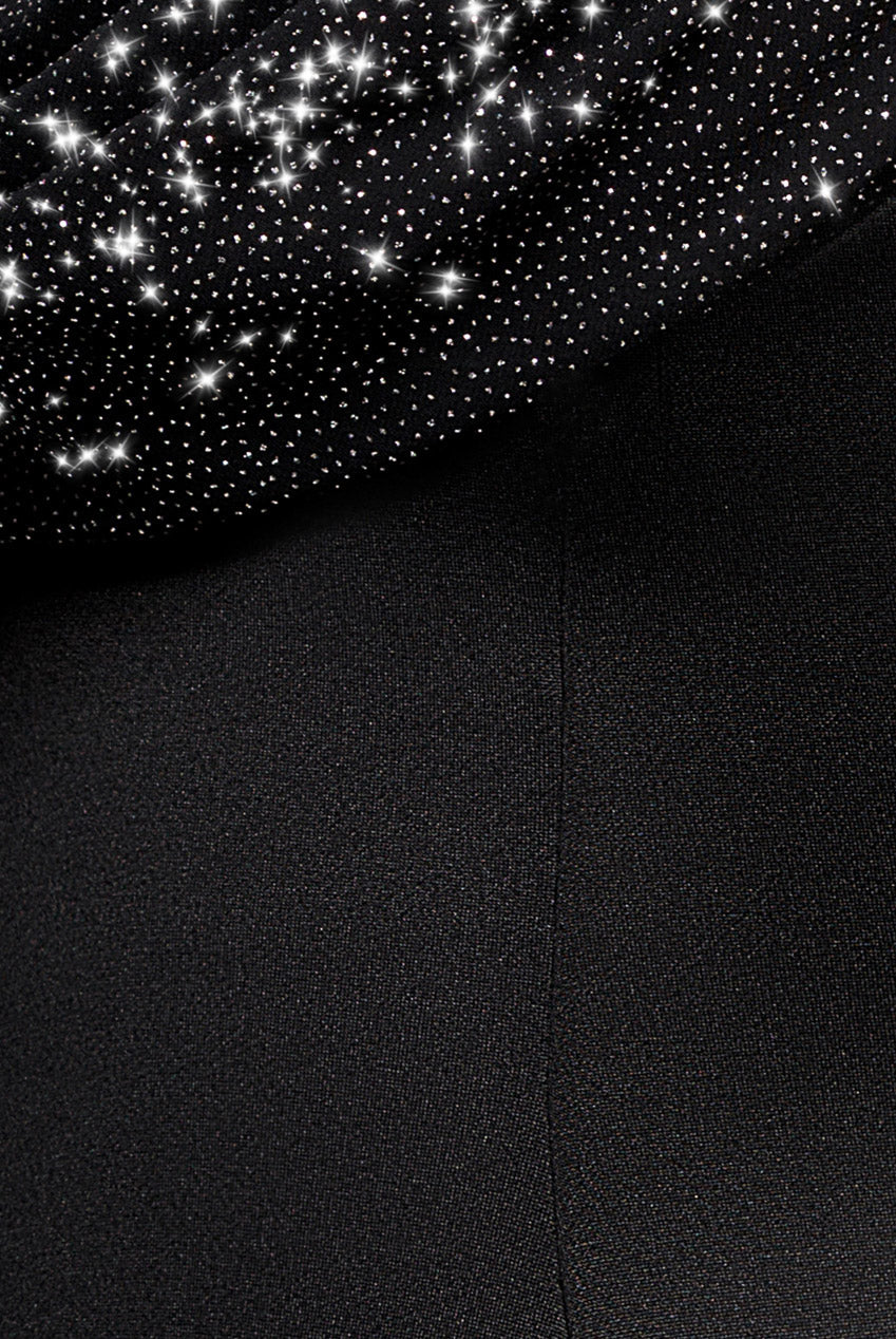 Goddiva Sparkle Chiffon Cowl Bardot Skater Mini Dress - Black