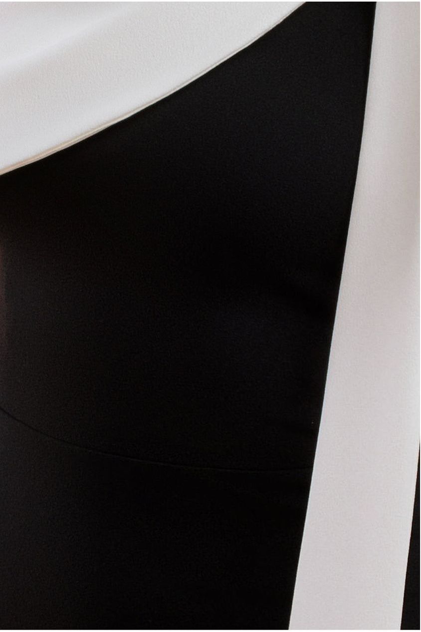 Goddiva One Shoulder Contrast Bow Maxi Dress - Black Cream