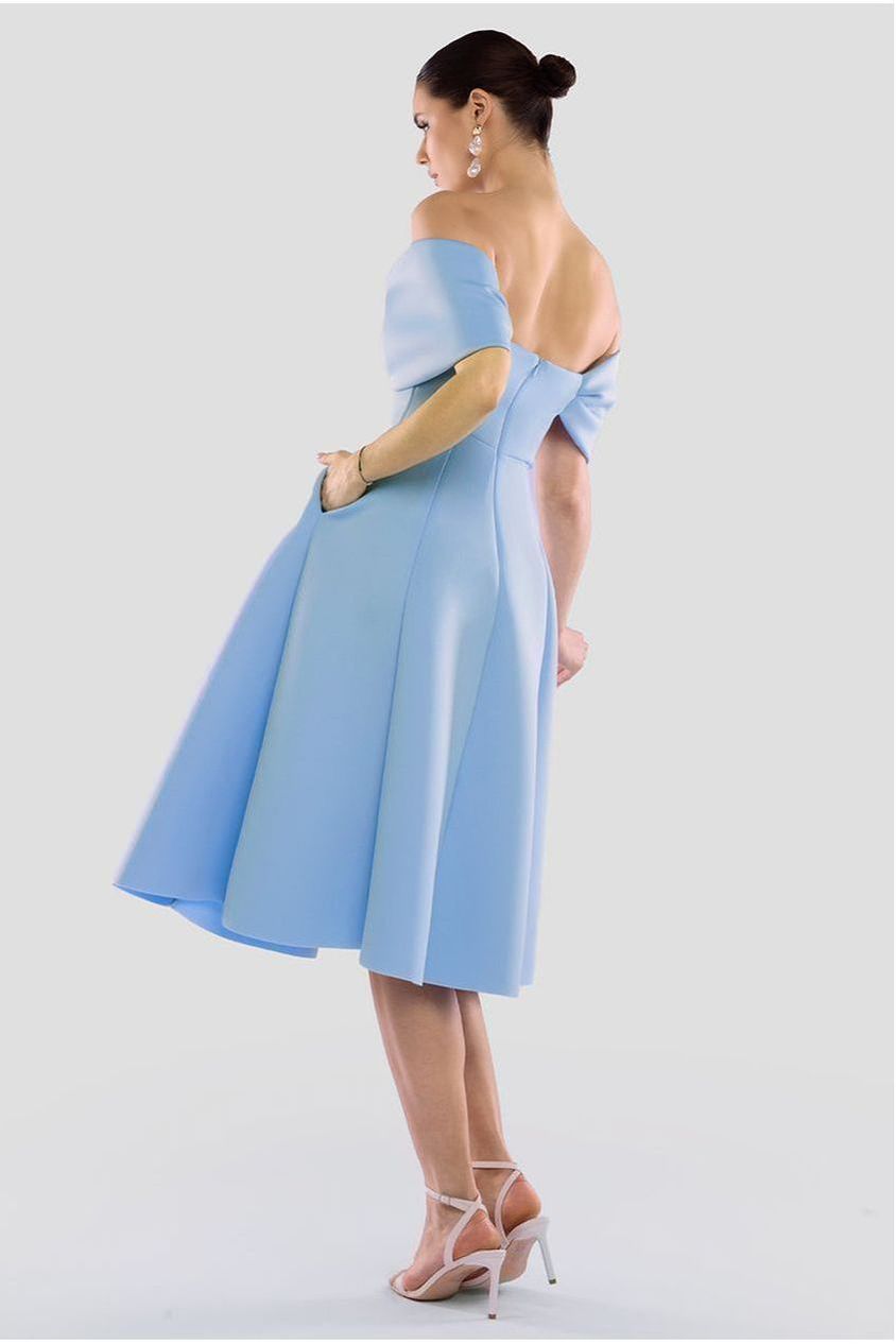 Goddiva Bow Off The Shoulder A Line Midi Dress - Baby Blue