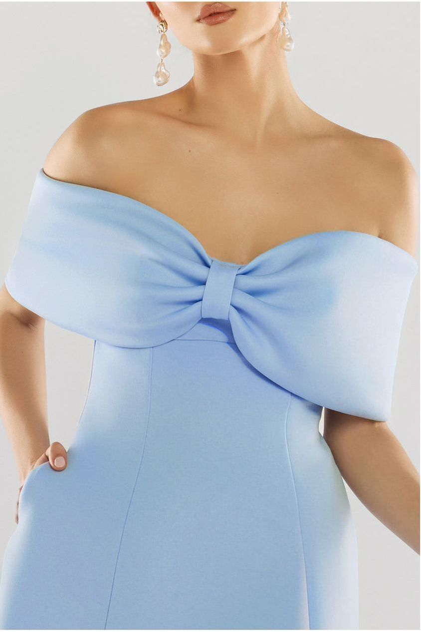 Goddiva Bow Off The Shoulder A Line Midi Dress - Baby Blue