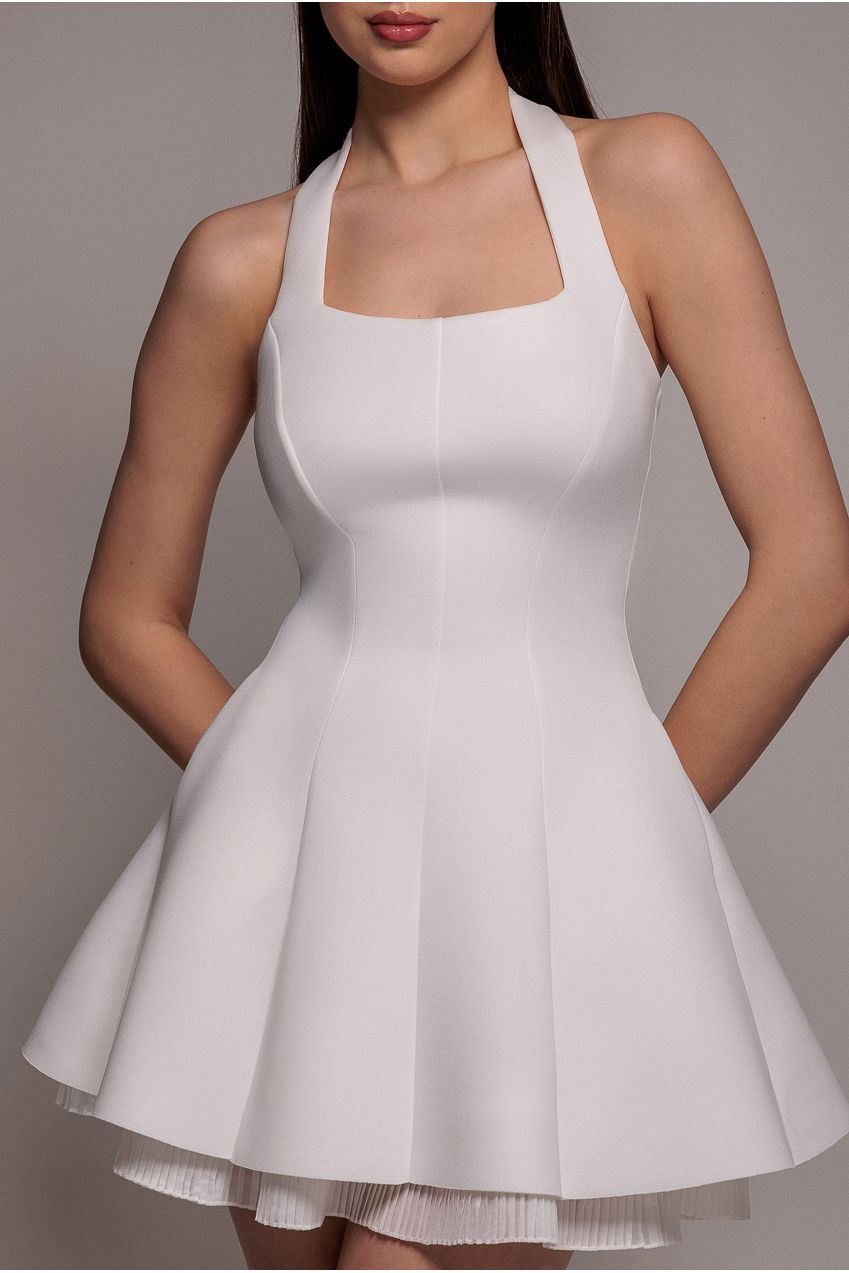 Goddiva Organza Frill Bow Back Halter Mini Dress - Cream