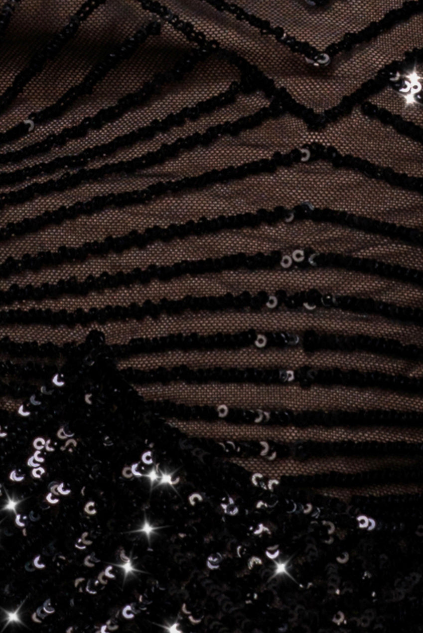 Goddiva Sequin Starburst Cape Sleeve Mini Dress - Black