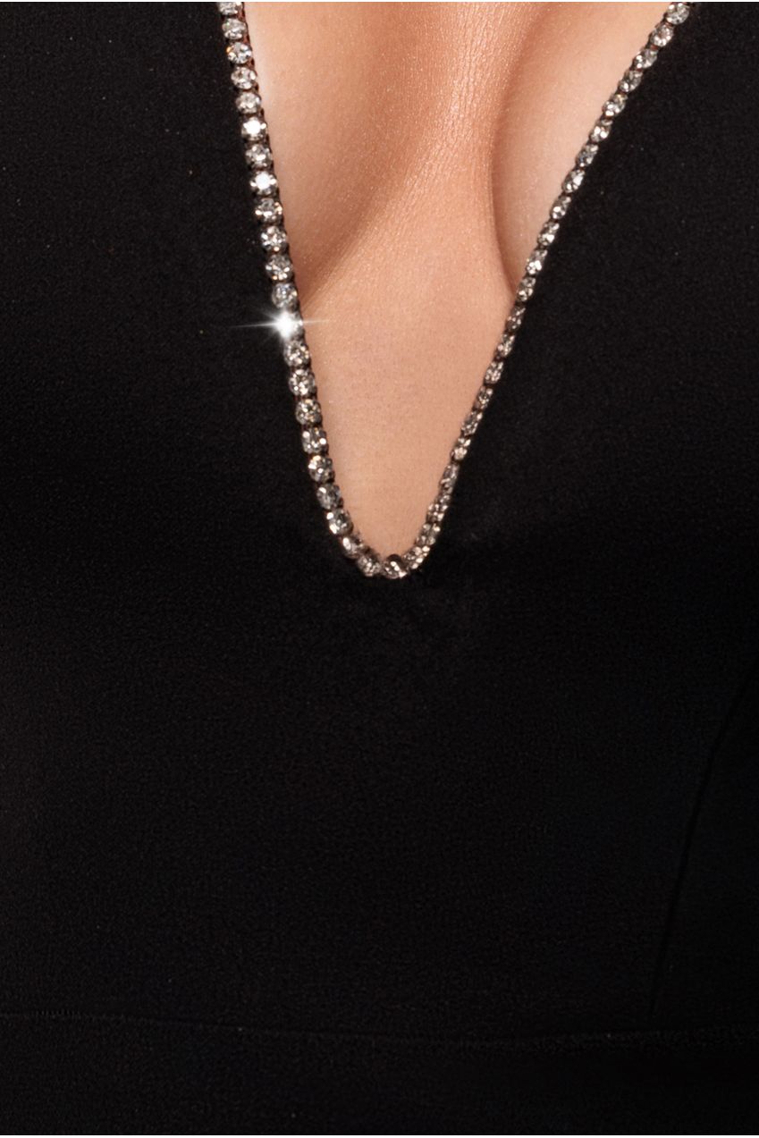 Goddiva Strapless Super Plunge Diamante Neck Midi Dress - Black