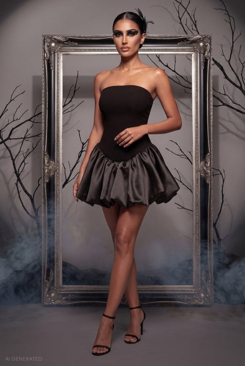 Goddiva Boobtube Corset Mini Black Swan Inspired Halloween Costume - Black