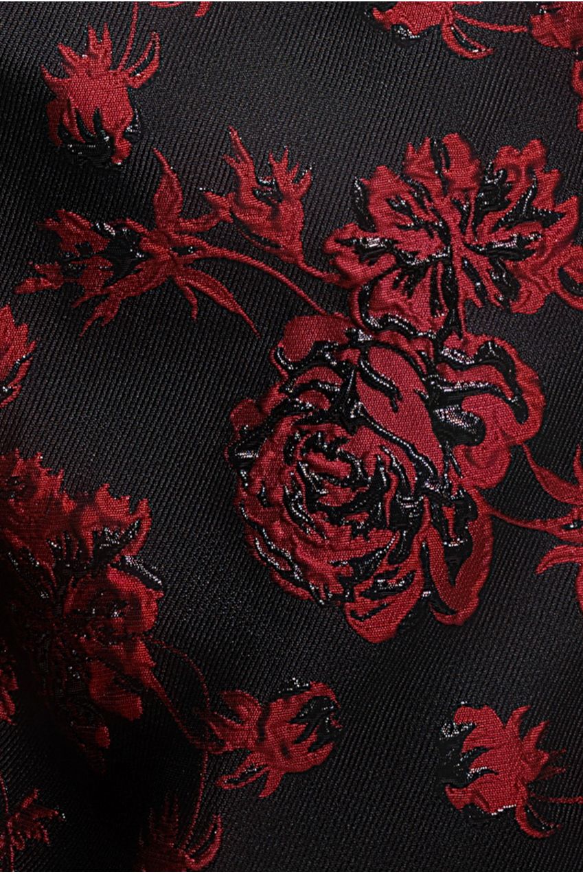 Goddiva Plunging Neck Pleated Sleeve Jacquard Mini Dress - Black