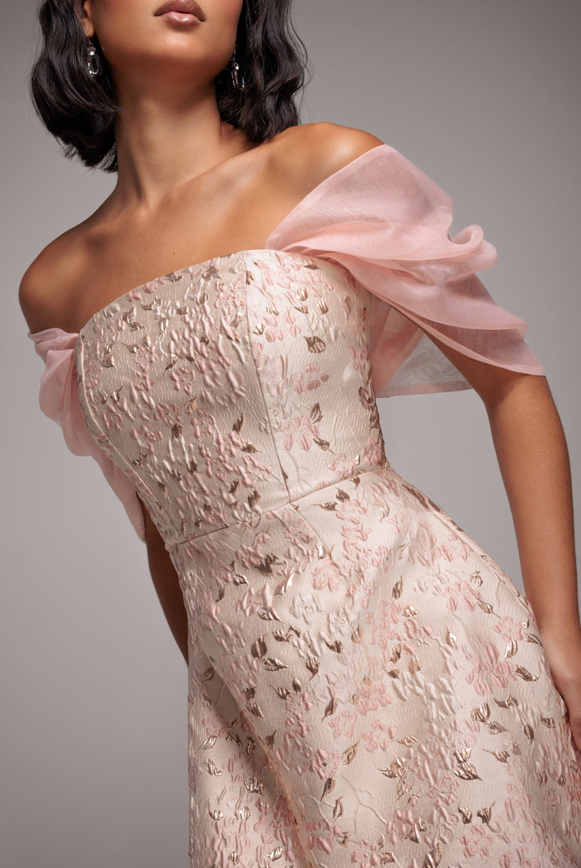 Goddiva Lace Up Jacquard Mini Dress With Organza Wings - Blush Pink