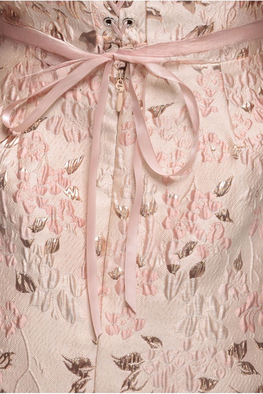 Goddiva Lace Up Jacquard Mini Dress With Organza Wings - Blush Pink