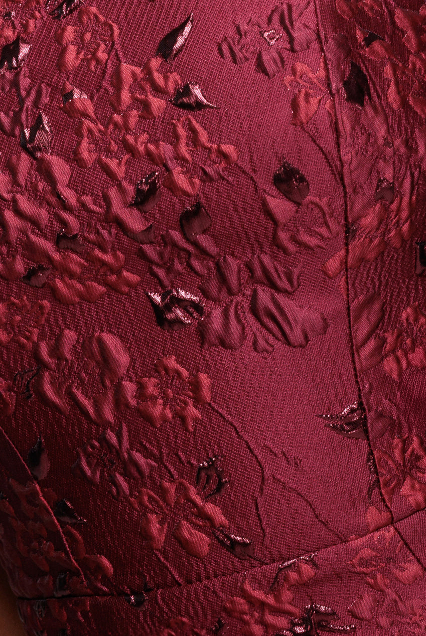 Goddiva Lace Up Jacquard Mini Dress With Organza Wings - Burgundy Red