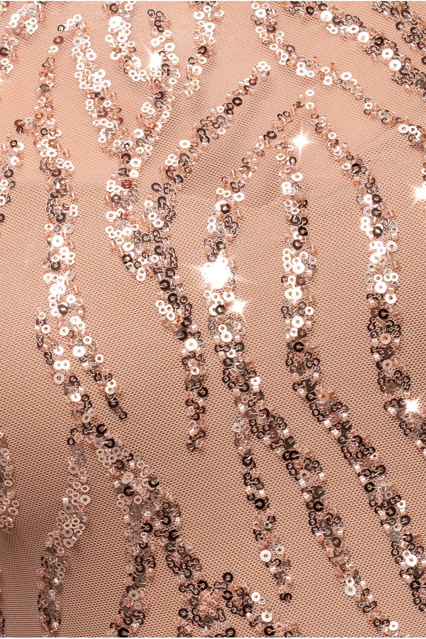 Goddiva Ombre Sequin Beaded Flared Long Sleeve Maxi Dress - Champagne