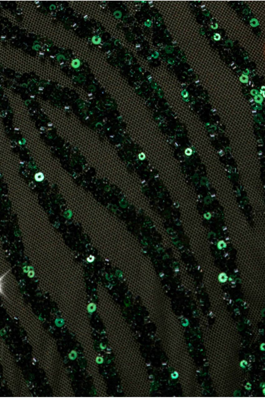 Goddiva Ombre Sequin Beaded Flared Long Sleeve Maxi Dress - Olive Green