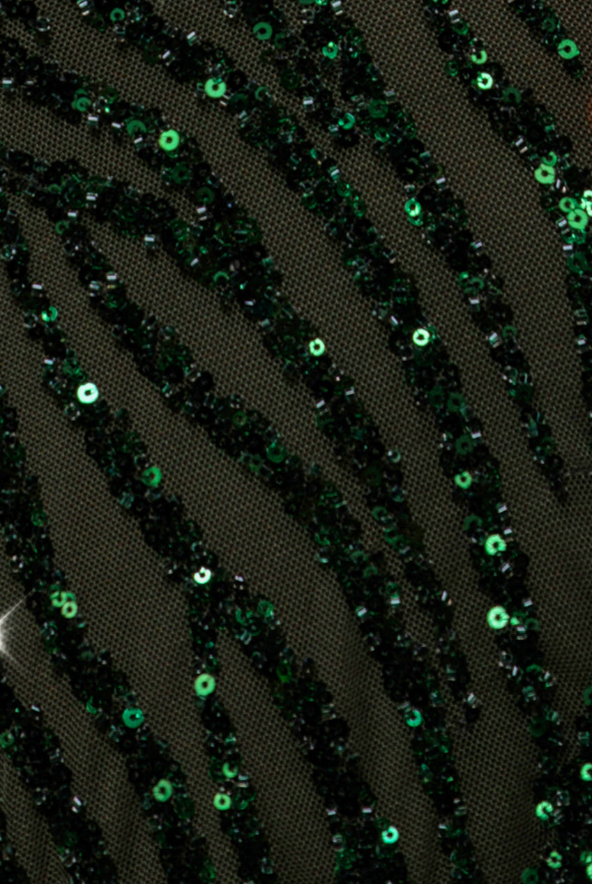 Goddiva Ombre Sequin Beaded Flared Long Sleeve Maxi Dress - Olive Green