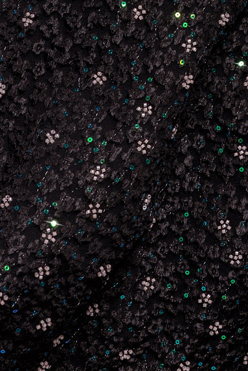 Goddiva Bead Embellished Jacquard Skater Mini Dress - Black