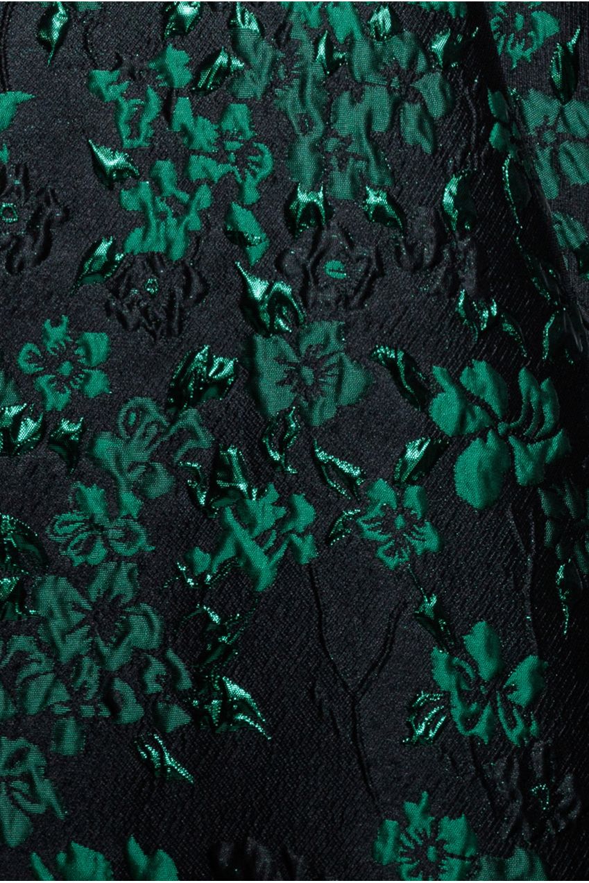 Goddiva Lace Up Jacquard Midi Dress With Organza Wings - Emerald Black