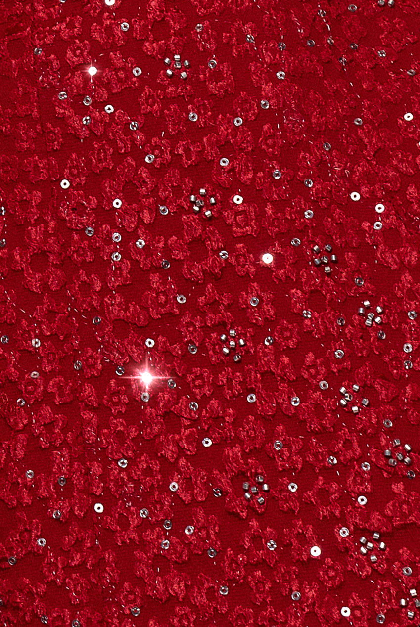 Goddiva Bead Embellished Jacquard A Line Midi Dress - Red