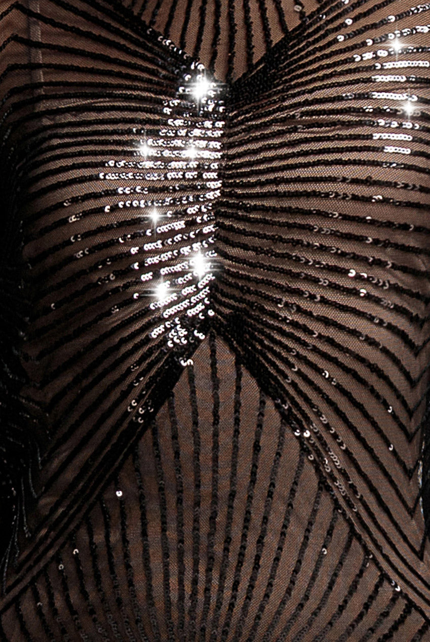 Goddiva Sequin Starburst Cape Sleeve Midi Dress - Black