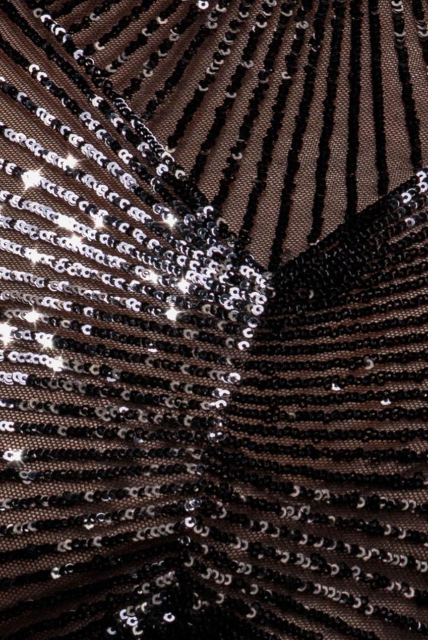 Goddiva Sequin Starburst Cape Sleeve Midi Dress - Black