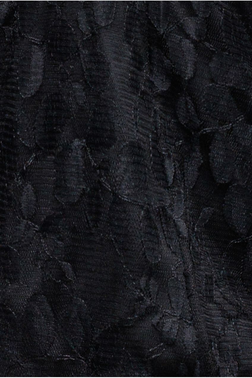 Goddiva Lace Long Sleeve Shirred Waist Maxi Dress - Black